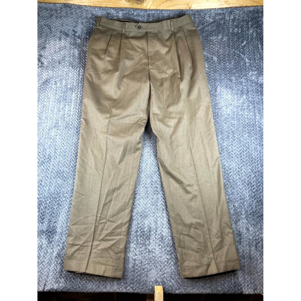 Jos. A. Bank Dress Pants Mens 36x32.5 Brown Pleated Front Cuffed Business Formal